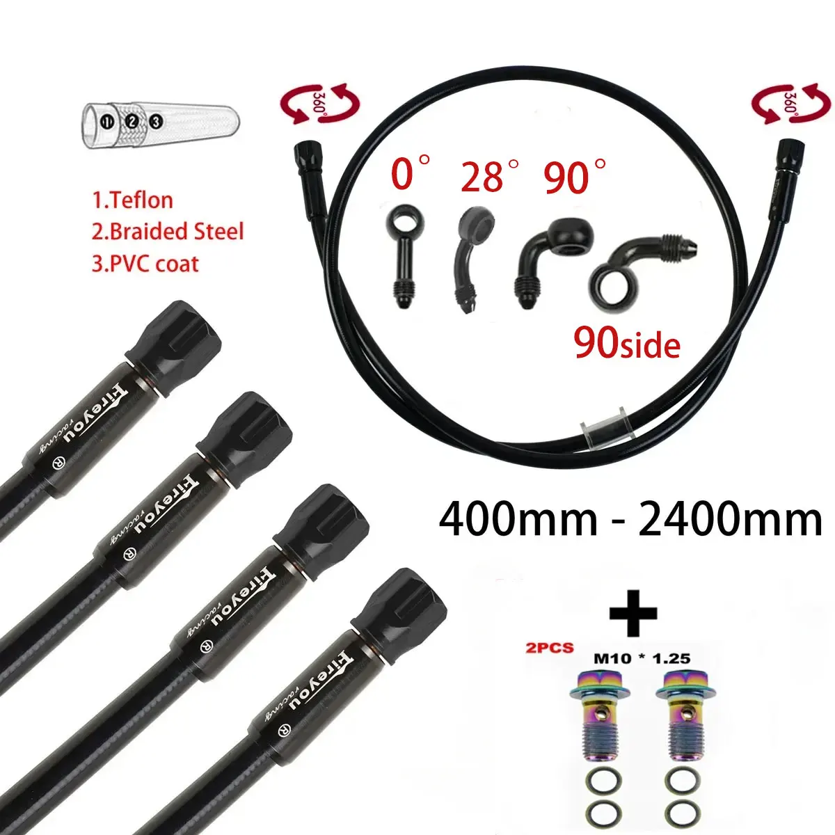 AN3 Braided Brake Hose Motorcy - Motorcycle Brake Cable recension och pris